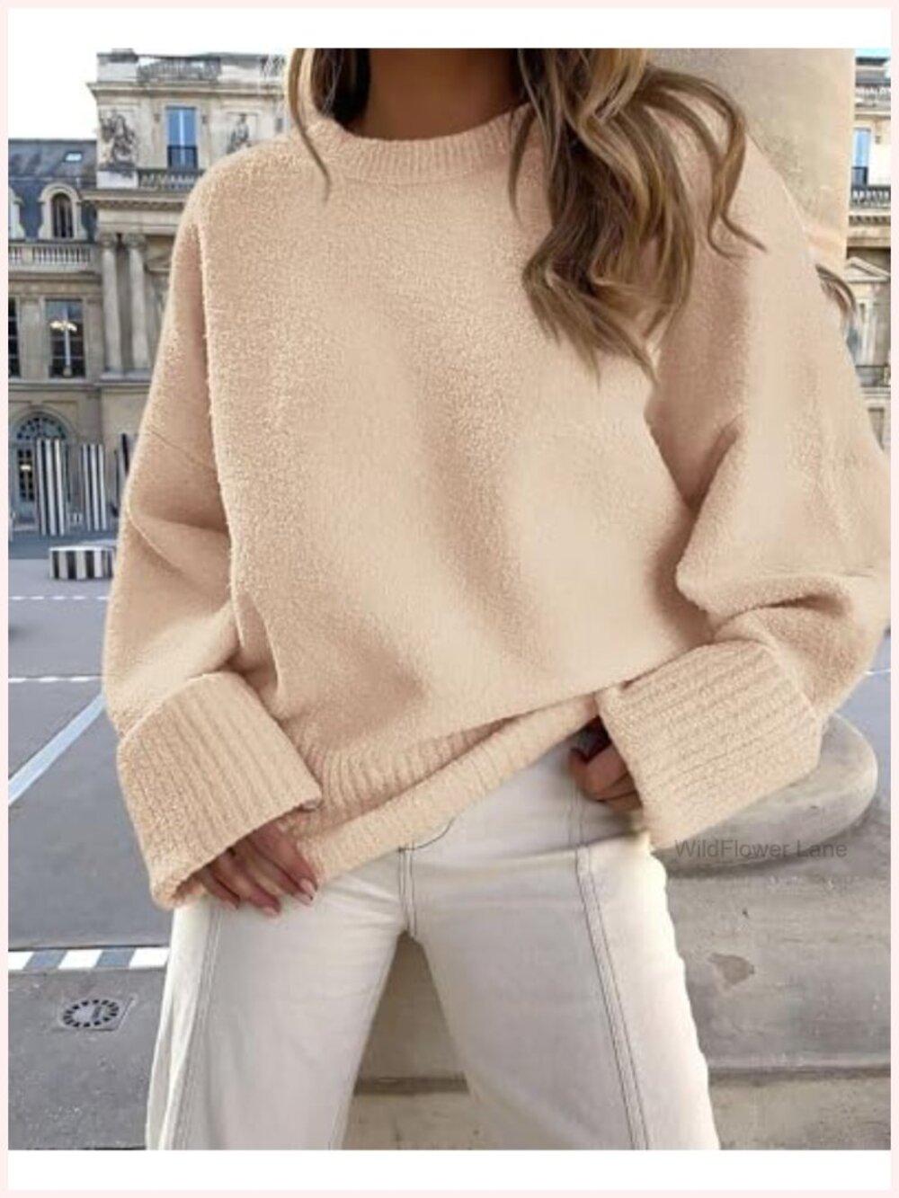 Women's Oversized Fuzzy Crewneck Pullover Sweater Long Sleeve Cozy Fall Chunky - Picture 5 of 6